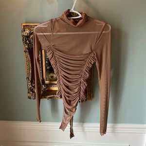 Free people intimately sheer ruched bodysuit, size s, tan.